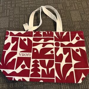 Vuori Red and White Graphic Canvas Tote